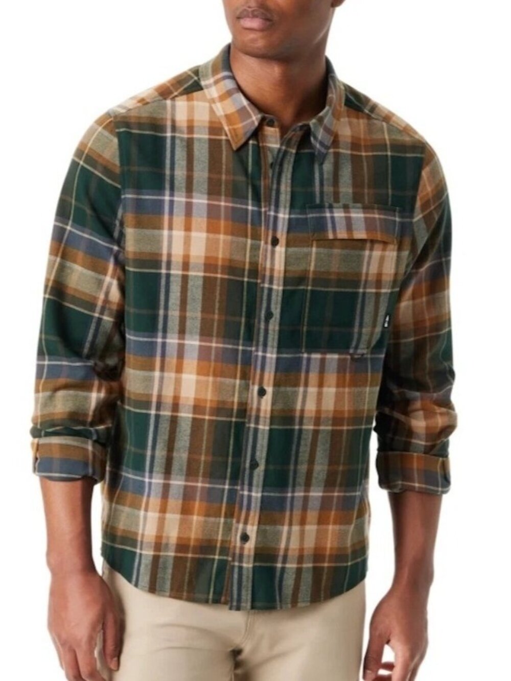 NWT Bass Outdoor Men's S Stretch Flannel Button up Shirt  Plaid Long Sleeve